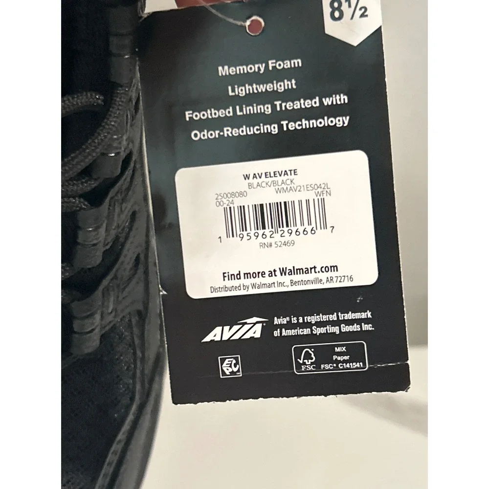 Avia Elevate Sneakers Womens 8.5 Black New Memory Foam Odor Control WMAV21ES042L
